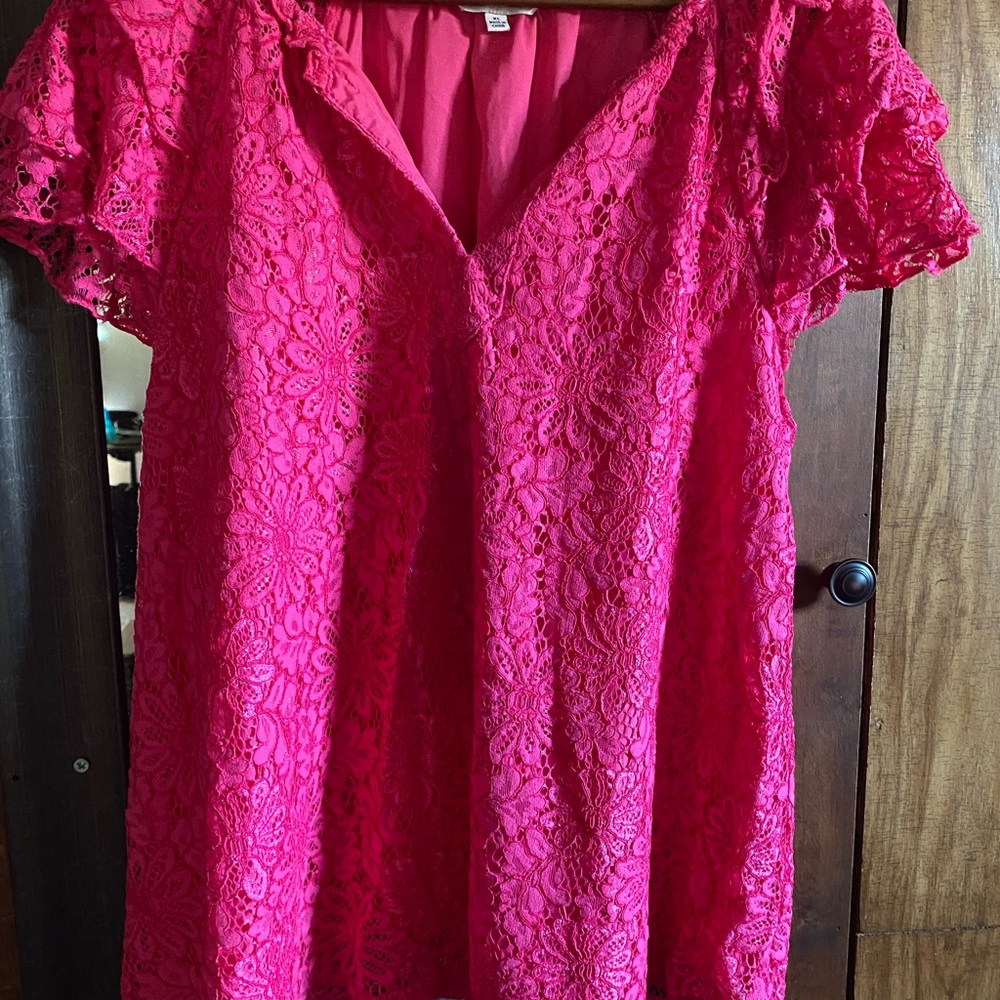 Nanette Lepore Vibrant Pink Lace Blouse